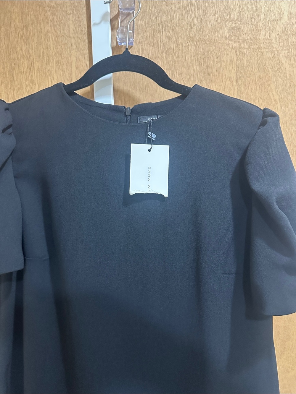 Zara Black Short-Sleeve A-Line Mini Dress